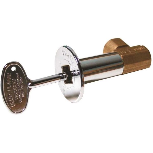 Blue Flame Angle Gas Valve Kit Included Brass Valve, Floor Plate and Key in Polished Chrome BF.A.PC.HD